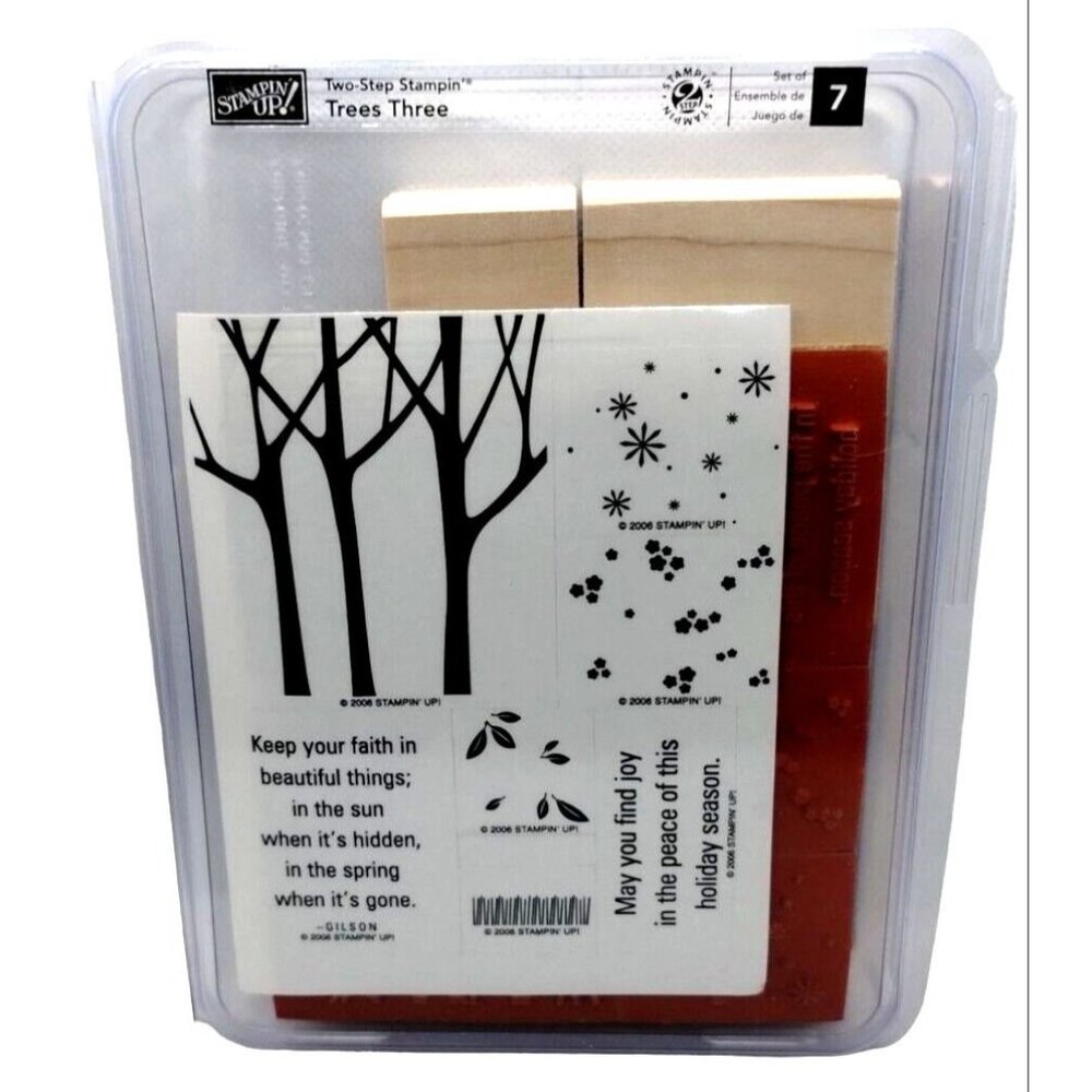 Stampin Up Trees Three 7 Piece Rubber Stamp Kit Unmounted 2006 Two Step Stamp